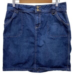 Faded Glory Denim Mini Skirt Womens 10 Blue Dark Wash Cotton Straight Utility